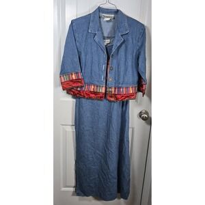 Vintage Piccalino Petite Jean Dress With Jacket SZ 4P Multicolor Trim